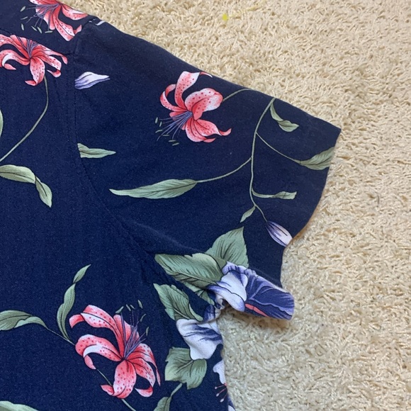 Caribbean JoE Hawaiian women’s SZ 2X short sleeve navy floral brown button - Picture 3 of 15